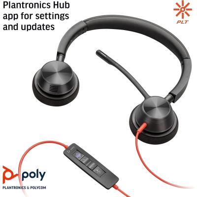 Poly Blackwire 3320 Wired Dual-Ear Boom Mic USB-C Headset + USB-C/A Adapter Noise-Canceling Mic.