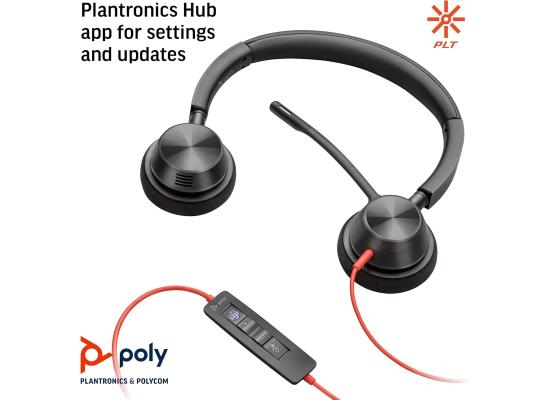 Poly Blackwire 3320 Wired Dual-Ear Boom Mic USB-C Headset + USB-C/A Adapter Noise-Canceling Mic.