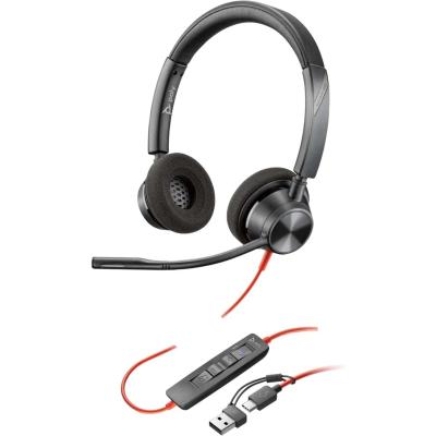 Poly Blackwire 3320 Wired Dual-Ear Boom Mic USB-C Headset + USB-C/A Adapter Noise-Canceling Mic.