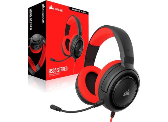 Corsair HS35 (Red) Wired Gaming Headset, 3.5mm Stereo Sound, Compatible With 360° Spatial Surround Sound On Windows, Memory Foam Earcups, Noise Cancelling Detachable Mic-For PC, Mac, Xbox, PS4, Mobile 