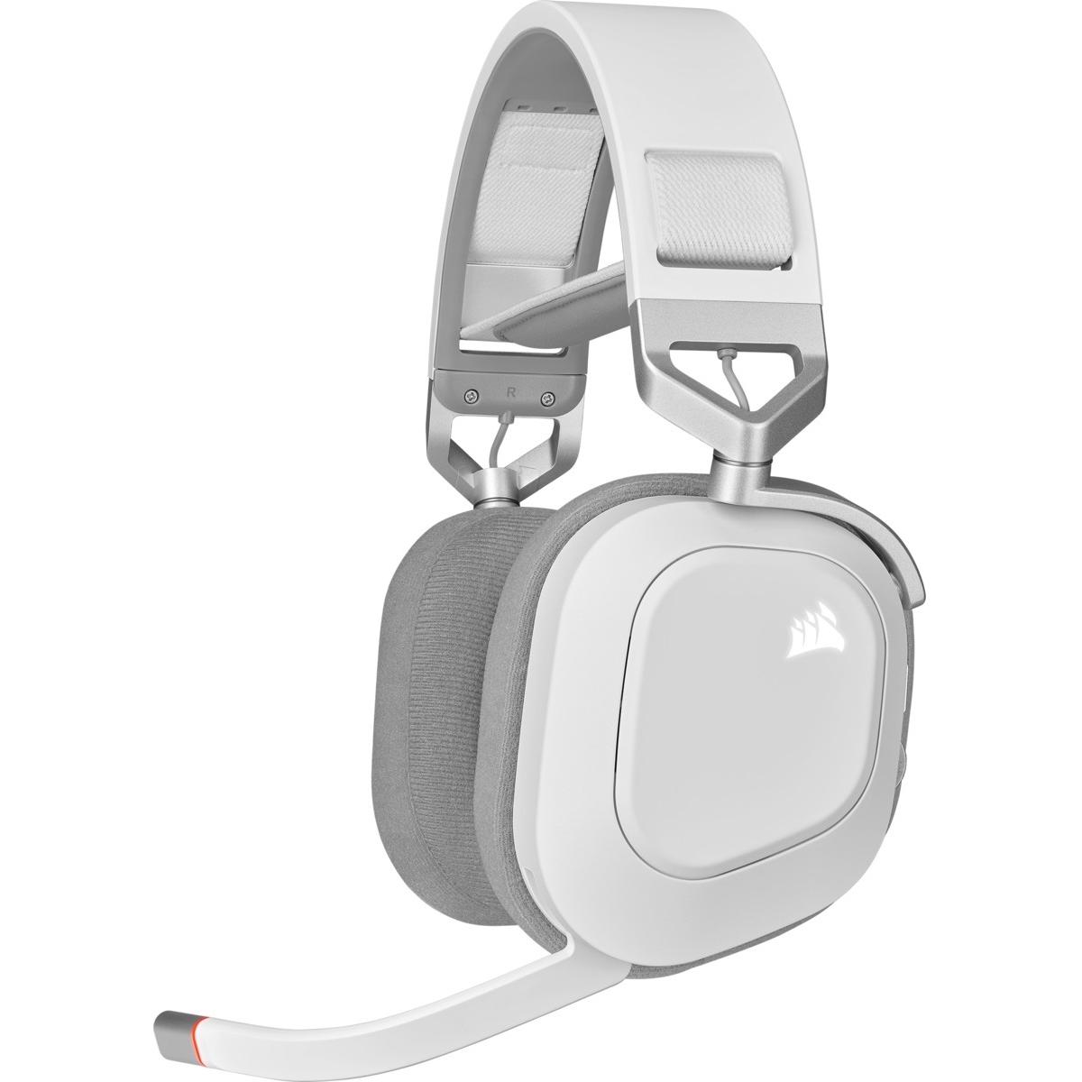 Corsair HS80 RGB WIRELESS Premium, Dolby Atmos 7.1 Surround Gaming Headset w/ Memory Foam & Noise Cancelling Mic-White
