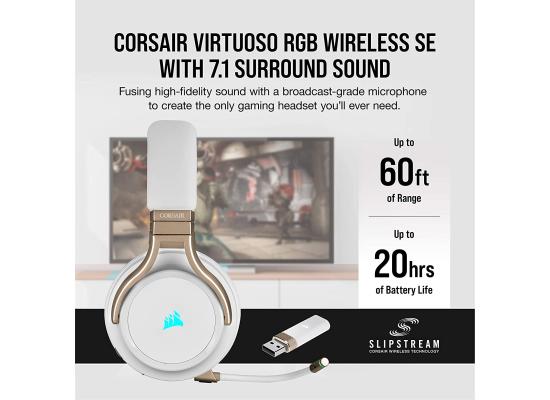 Corsair Virtuoso RGB Wireless 2.4GHz (Hi-Fi) 7.1 Surround Gaming Headset, Up To 20Hrs Battery w/ Noise Cancelling Omni-directional Mic-Pearl