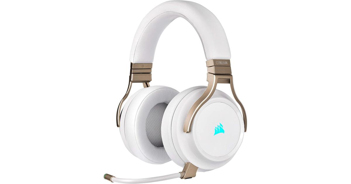 Corsair Virtuoso RGB Wireless 2.4GHz Hi Fi 7.1 Surround Gaming Headset Up To 20Hrs Battery w Noise Cancelling Omni directional Mic Pearl Corsair Virtuoso RGB Wireless OS Jordan