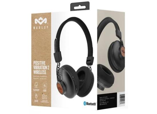 House of Marley Positive Vibration 2 Wireless On-ear Headphones w/ Microphone, Bluetooth Connectivity, Ultra-Comfortable & Foldable Design Up To 12 Hours of Playtime, Compatible with IOS and Android (Black)