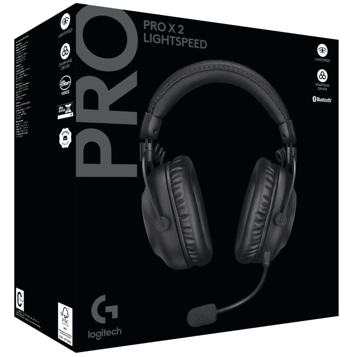 Logitech G PRO X 2 Lightspeed Wireless (Black) 7.1 Surround Gaming Headset, Tri Mode (Bluetooth/2.4GHz/3.5mm) Detachable Boom Mic, 50mm Graphene Drivers, DTS:X Headphone 2.0, Up To 50 Hours Battery, For PC, PS5, PS4