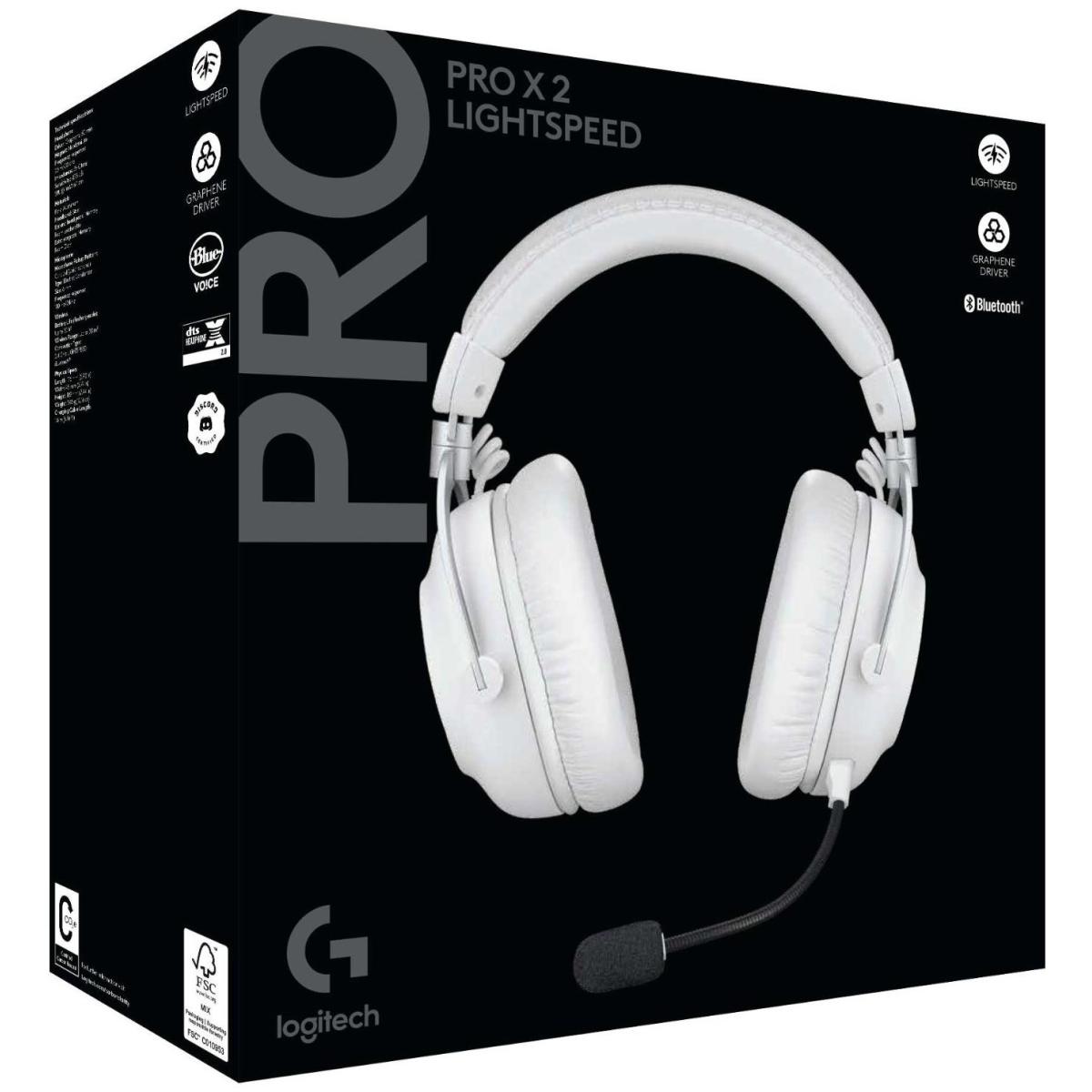 Logitech G PRO X 2 Lightspeed Wireless (White) 7.1 Surround Gaming Headset, Tri Mode (Bluetooth/2.4GHz/3.5mm) Detachable Boom Mic, 50mm Graphene Drivers, DTS:X Headphone 2.0, Up To 50 Hours Battery, For PC, PS5, PS4