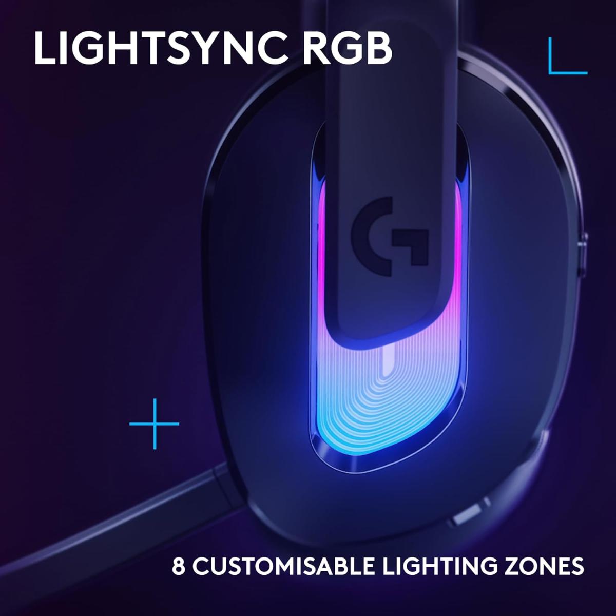 Logitech G G522 LIGHTSPEED Wireless Gaming Headset, LIGHTSYNC RGB, Full Bandwidth Mic & Advanced Synchronised Audio, Tri-Connectivity with LIGHTSPEED, Bluetooth, USB-A to USB-C for PC - Black