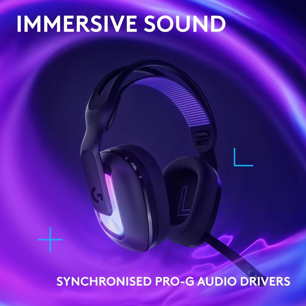 Logitech G G522 LIGHTSPEED Wireless Gaming Headset, LIGHTSYNC RGB, Full Bandwidth Mic & Advanced Synchronised Audio, Tri-Connectivity with LIGHTSPEED, Bluetooth, USB-A to USB-C for PC - Black