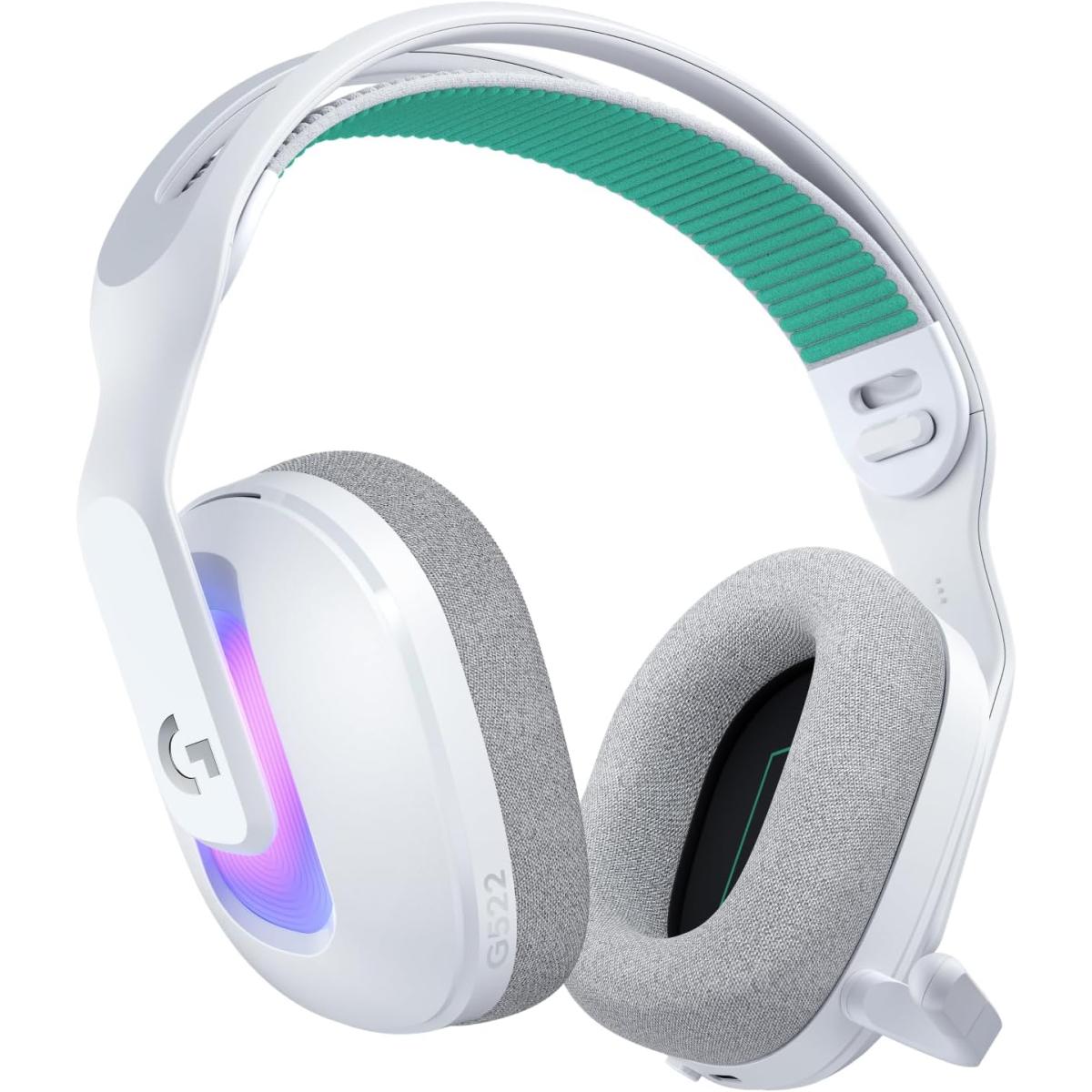 Logitech G522 LIGHTSPEED Wireless Gaming Headset, LIGHTSYNC RGB, Full Bandwidth Mic & Advanced Synchronized Audio, Tri-Connectivity with LIGHTSPEED, Bluetooth, USB-A to USB-C for PC - White