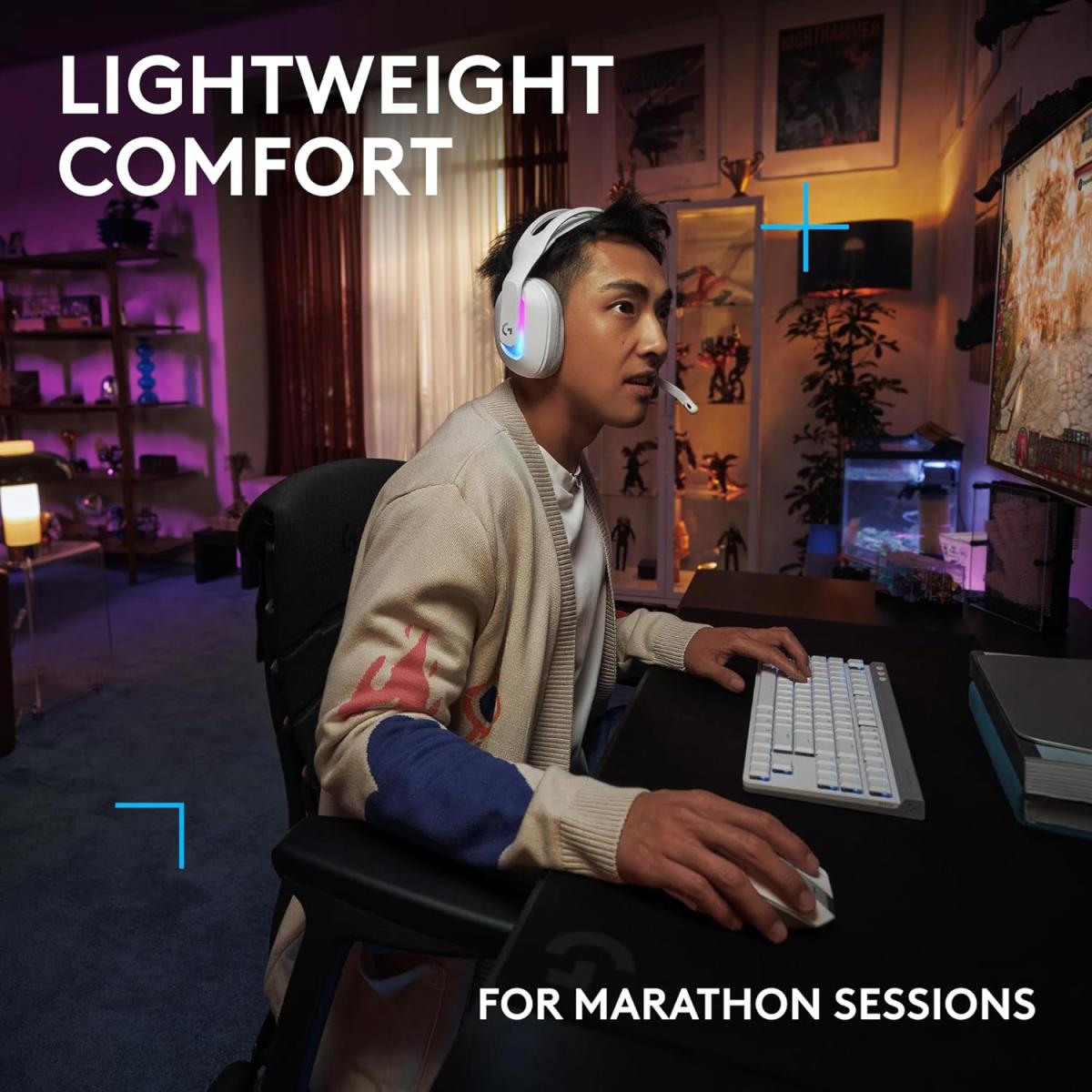 Logitech G522 LIGHTSPEED Wireless Gaming Headset, LIGHTSYNC RGB, Full Bandwidth Mic & Advanced Synchronized Audio, Tri-Connectivity with LIGHTSPEED, Bluetooth, USB-A to USB-C for PC - White