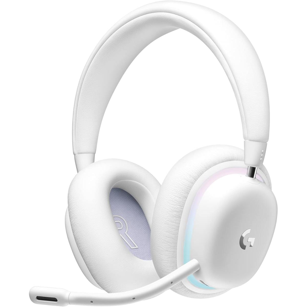 Logitech G735 Wireless (White Mist) Gaming Headset, Dual Mode (2.4GHz, Bluetooth), Dolby Atmos, Spatial Surround Sound, LIGHTSYNC RGB Lighting, Detachable Boom Mic, Compatible with PC, PC, Mac, Mobile Devices