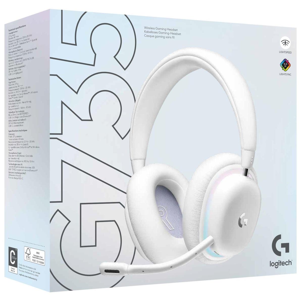 Logitech G735 Wireless (White Mist) Gaming Headset, Dual Mode (2.4GHz, Bluetooth), Dolby Atmos, Spatial Surround Sound, LIGHTSYNC RGB Lighting, Detachable Boom Mic, Compatible with PC, PC, Mac, Mobile Devices