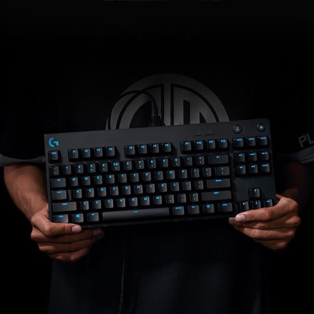 Logitech G PRO Mechanical Gaming Keyboard, Ultra Portable Tenkeyless Design, Detachable Micro USB Cable, 16.8 Million Color LIGHTSYNC RGB Backlit Keys, Blue Switch