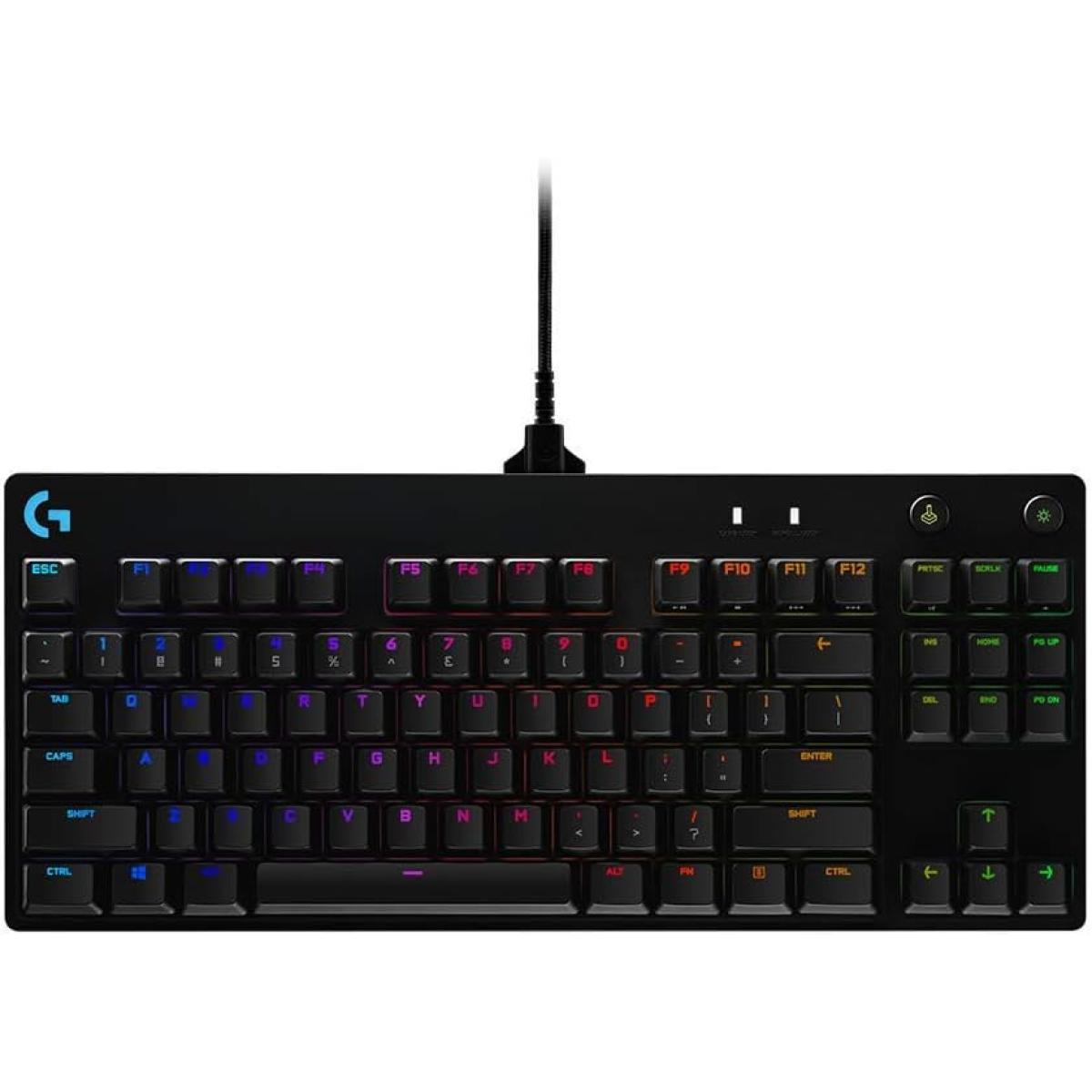 Logitech G PRO Mechanical Gaming Keyboard, Ultra Portable Tenkeyless Design, Detachable Micro USB Cable, 16.8 Million Color LIGHTSYNC RGB Backlit Keys, Blue Switch