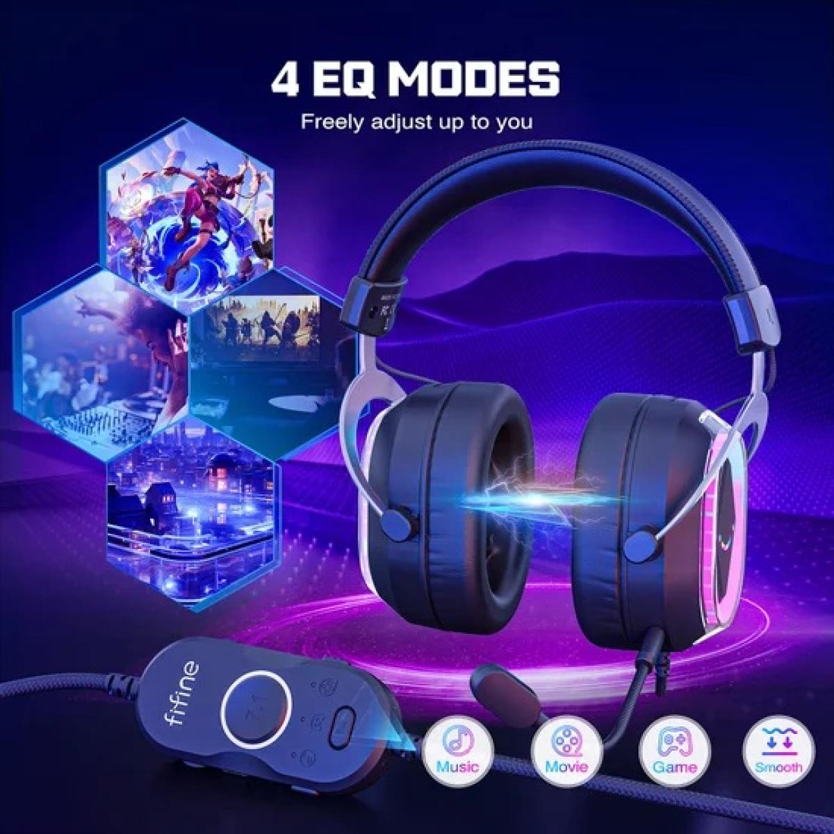 FIFINE H13 RGB Gaming Headset with 7.1 Surround Sound and MultiPlatform Support PC/PS4/PS5