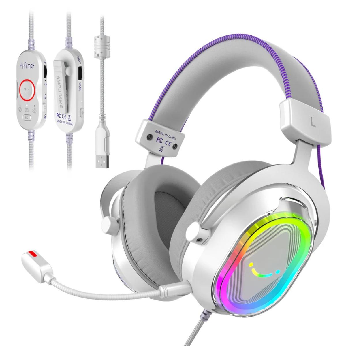 FIFINE H13W RGB Gaming Headset with 7.1 Surround Sound and MultiPlatform Support PC/PS4/PS5 (White)