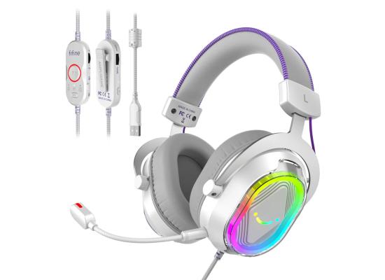 FIFINE H13W RGB Gaming Headset with 7.1 Surround Sound and MultiPlatform Support PC/PS4/PS5 (White)