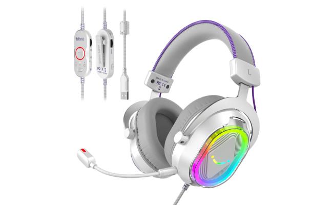 FIFINE H13W RGB Gaming Headset with 7.1 Surround Sound and MultiPlatform Support PC/PS4/PS5 (White)