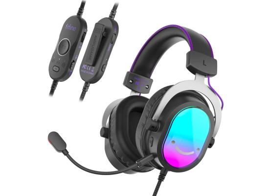 FIFINE H16 RGB Gaming Headset with 7.1 Surround Sound, EQ Switch, Detachable Noise Reduction Microphone and MultiPlatform Support