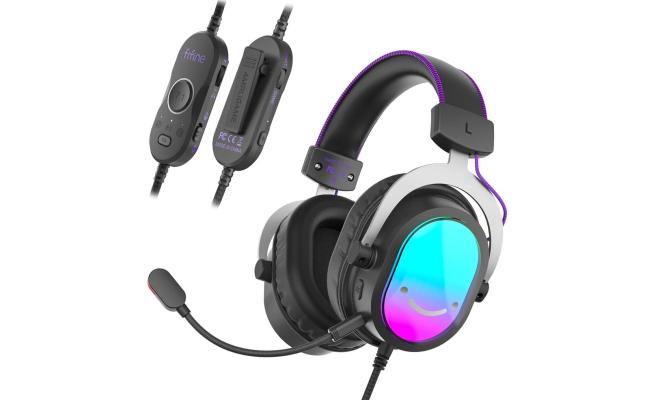 FIFINE H16 RGB Gaming Headset with 7.1 Surround Sound, EQ Switch, Detachable Noise Reduction Microphone and MultiPlatform Support
