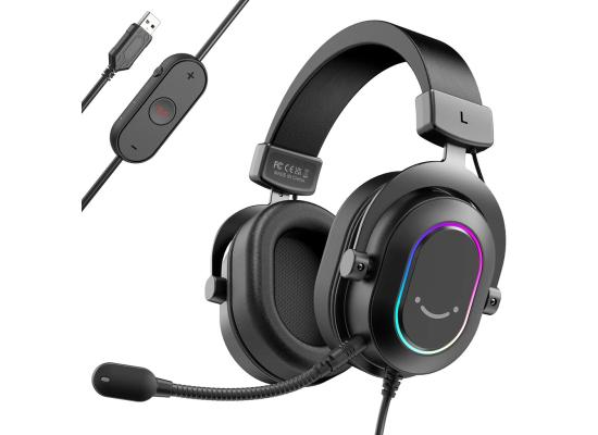 FIFINE AmpliGame H6 USB Headset for PC Gaming with RGB, In-line Controls of 7.1 Surround Sound, EQ modes Volume & Mute