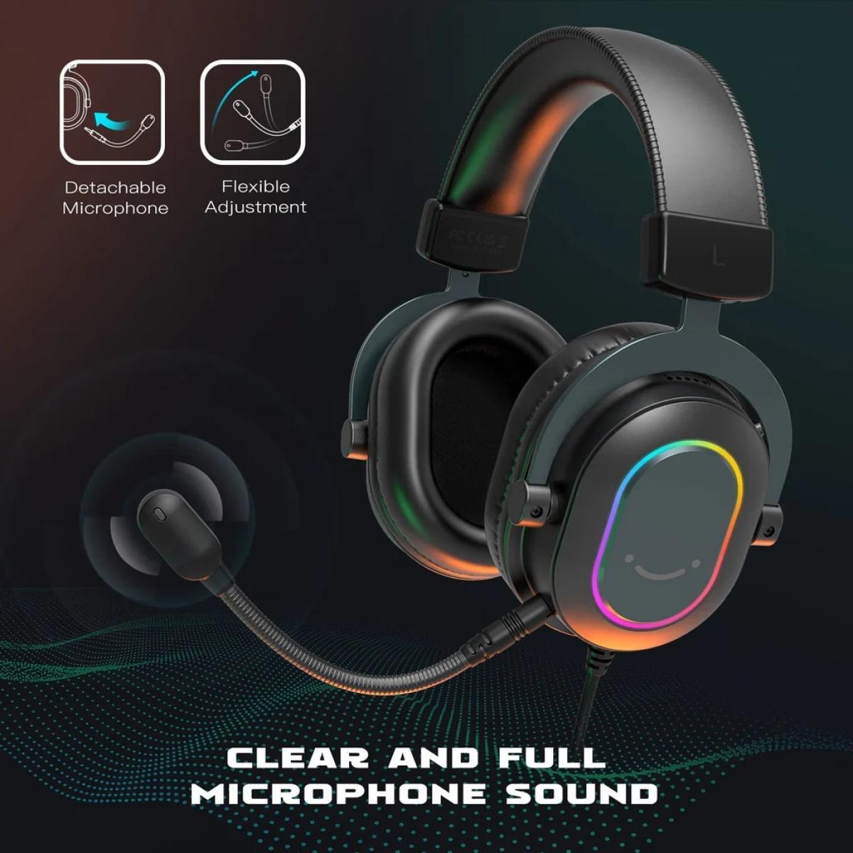 FIFINE AmpliGame H6 USB Headset for PC Gaming with RGB, In-line Controls of 7.1 Surround Sound, EQ modes Volume & Mute