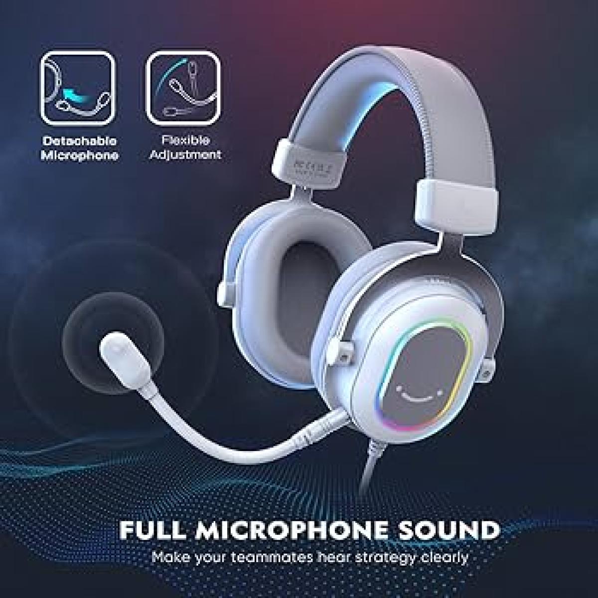 FIFINE AmpliGame H6W USB Headset for PC Gaming with RGB, In-line Controls of 7.1 Surround Sound, EQ modes Volume & Mute (White)