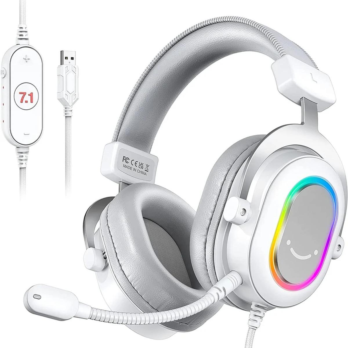 FIFINE AmpliGame H6W USB Headset for PC Gaming with RGB, In-line Controls of 7.1 Surround Sound, EQ modes Volume & Mute (White)