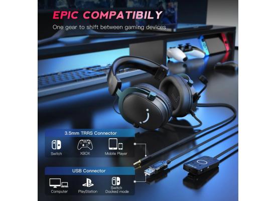 FIFINE AmpliGame H9 3.5mm Headset with USB Control Box for Mute, I/O Volume, 7.1 Surround Sound for Console/PC
