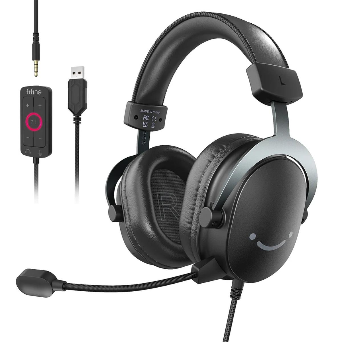 FIFINE AmpliGame H9 3.5mm Headset with USB Control Box for Mute, I/O Volume, 7.1 Surround Sound for Console/PC