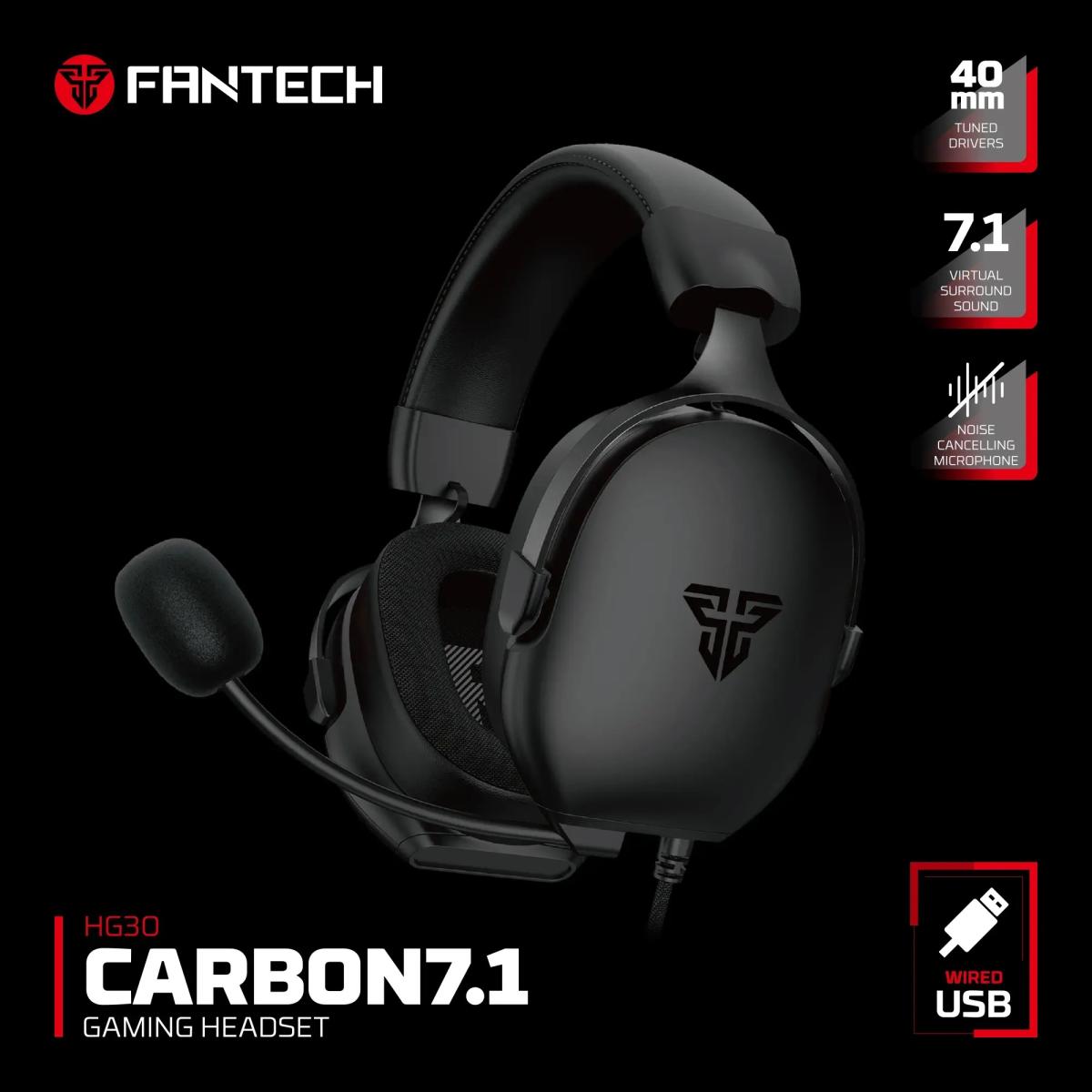 Fantech HG30 7.1 (Black) Virtual Surround USB Wired Ultra Comfort Gaming Headset w/ Omnidirectional Noise Cancelling Microphone & Built-In Volume Controls