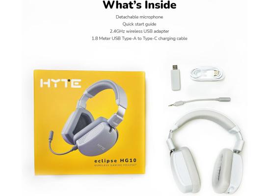 HYTE Eclipse HG10 (2.4GHz) Wireless Gaming Headset, USB Type-A to Type-C Charging, To 30 Hour Battery Life, Removable Unidirectional Mic, MultiPlatform Support: PC/Mac, PlayStation 4/5, Nintendo Switch - Matte White