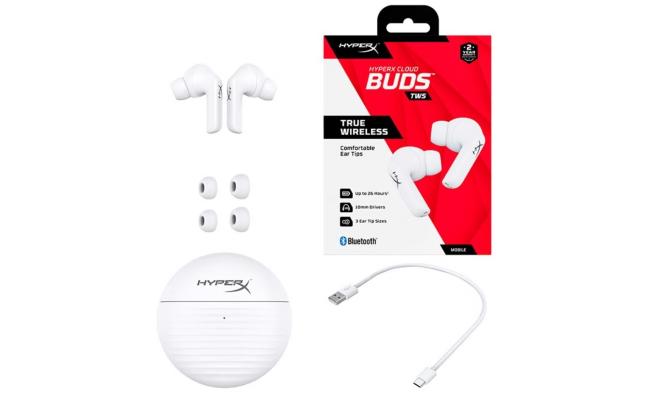 HyperX Cloud Buds TWS - True Wireless White Bluetooth w/ Touch Control, IPX4 Water Resistant & Battery Life Up To 26 Hours