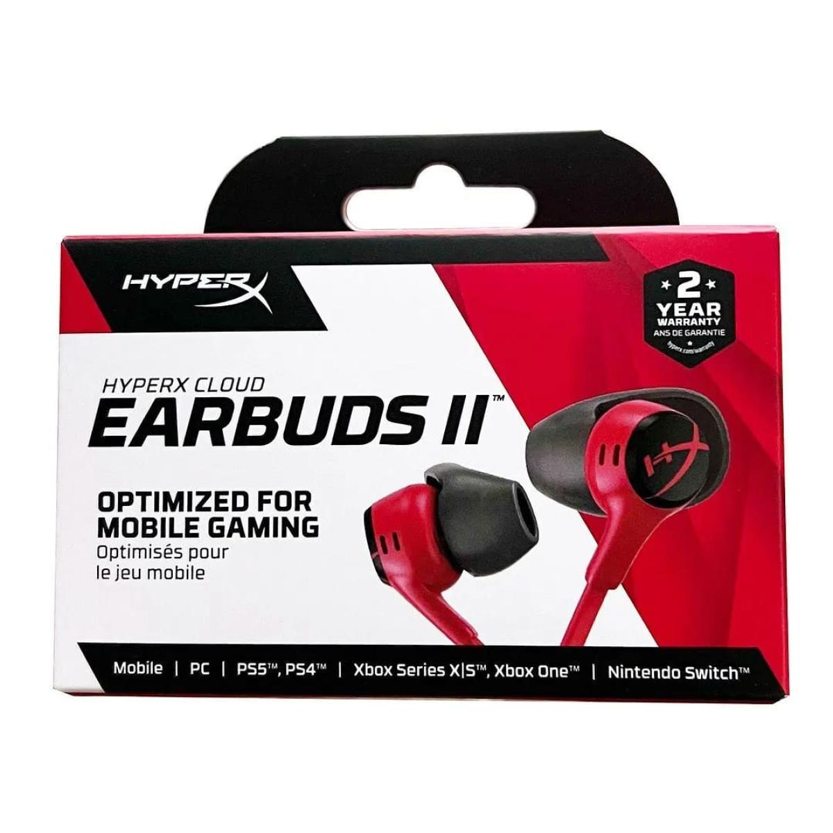 HyperX Cloud Earbuds II Wired 3.5mm Low-profile 90° Plug Gaming Headphones W/ Built-in Mic & Mobile Multifunction Button For PC, PS5, PS4, XBOX...(Red)