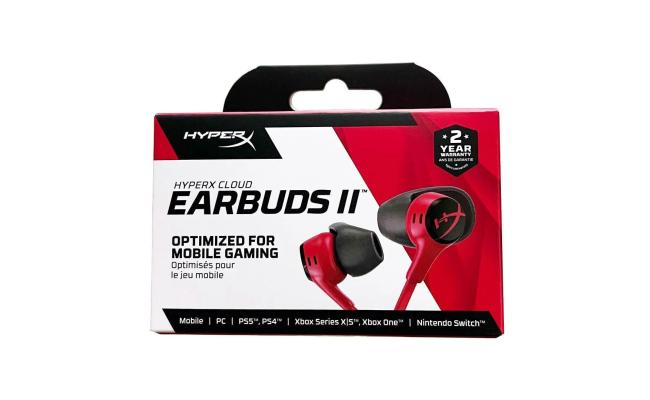 HyperX Cloud Earbuds II Wired 3.5mm Low-profile 90° Plug Gaming Headphones  W/ Built-in Mic & Mobile Multifunction Button For PC, PS5, PS4, XBOX...(Red)