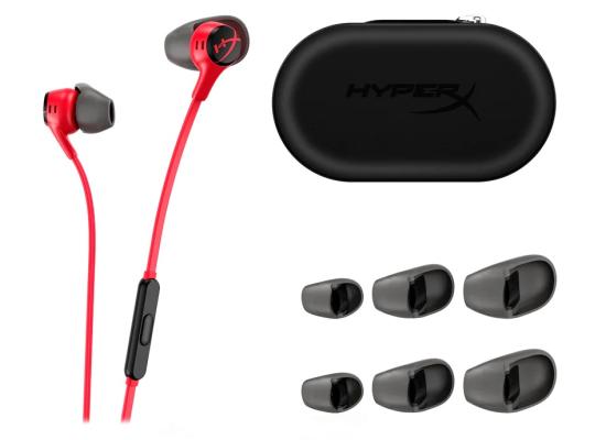 HyperX Cloud Earbuds II Wired 3.5mm Low-profile 90° Plug Gaming Headphones  W/ Built-in Mic & Mobile Multifunction Button For PC, PS5, PS4, XBOX...(Red)