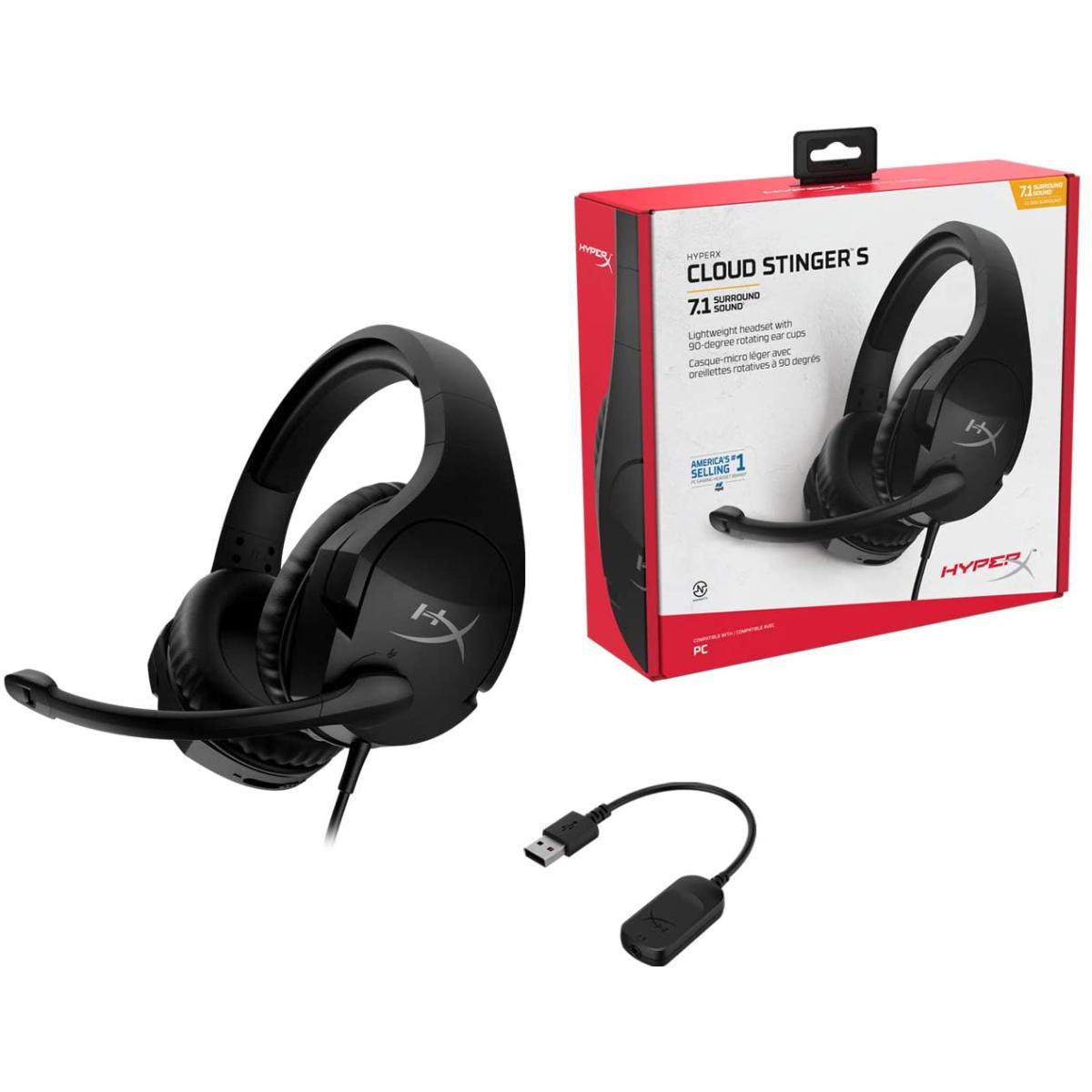 HyperX Cloud Stinger S 7.1 Wired Gaming Headset, for PC,Lightweight, Memory Foam,Swivel-to-Mute Noise-Cancelling Microphone, Black
