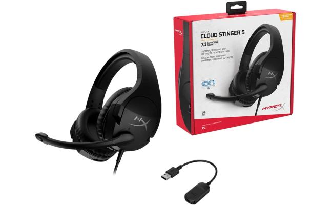 HyperX Cloud Stinger S 7.1 Wired Gaming Headset, for PC,Lightweight, Memory Foam,Swivel-to-Mute Noise-Cancelling Microphone, Black