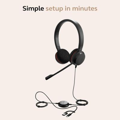 Jabra Evolve 20 Wired Headset (2025 Edition) - Dual-Ear Set for Office and Work from Home - Call Control - Certified for MS Teams - USB-C/A Connectivity - Black