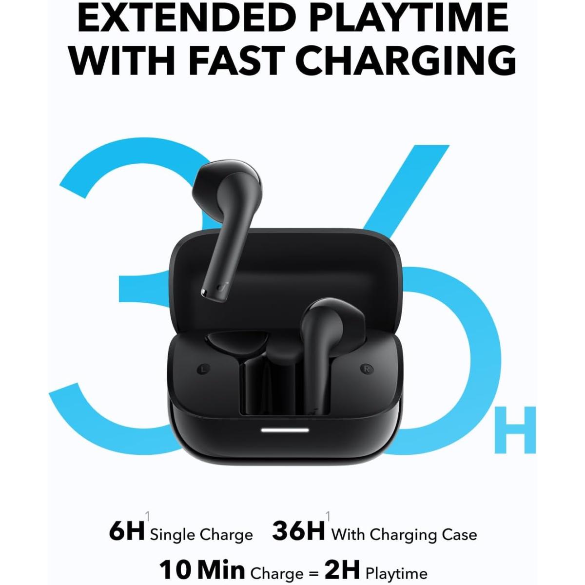 Soundcore K20i by Anker, Semi-in-Ear Earbuds, Bluetooth Wireless, 36H Playtime, Fast Charge, Clear Sound, Comfortable Fit, ENC 2-Mic Clear Calls, Custom EQ, IPX5, Bluetooth 5.3, App Control (Renewed)
