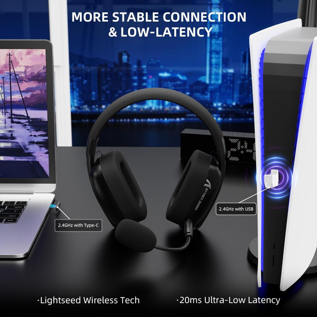 ATTACK SHARK L80PRO Wireless Gaming Headset Lightseed Tech-Built-in&Detachable Dual Microphone-Lightweight Headphone with Tri-Mode(2.4GHz USB C&A Dongle/BT/Wired)-for PC Mac Switch Win-Black ATTACK SHARK L80PRO Wireless Gaming Headset Lightseed Tech-Built-in&Detachable Dual Microphone-Lightweight Headphone with Tri-Mode(2.4GHz USB C&A Dongle/BT/Wired)-for PC Mac Switch Win-Black