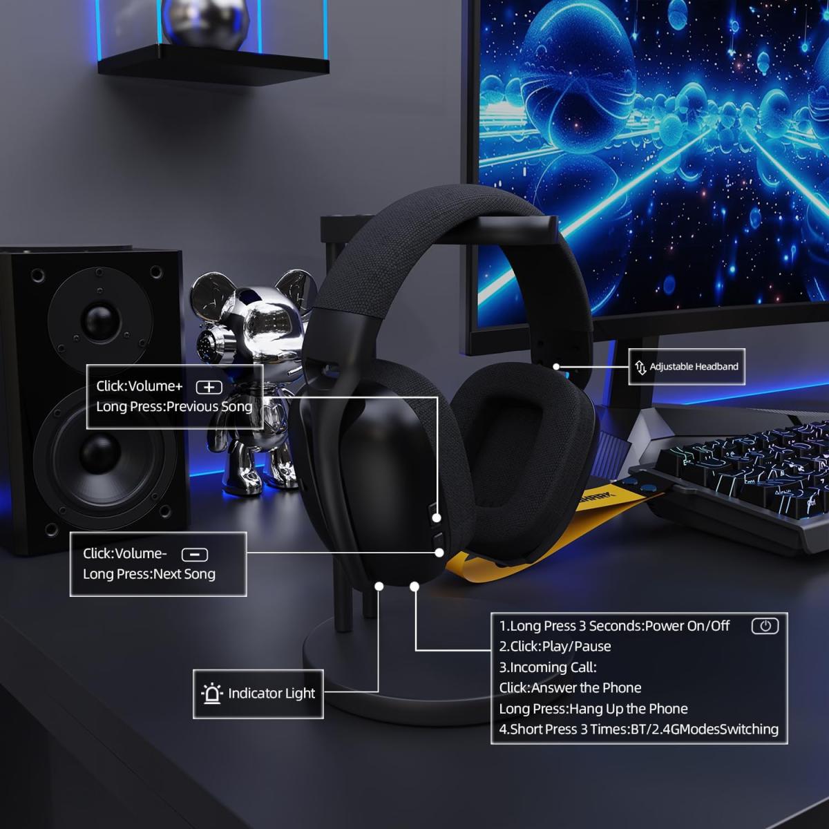 ATTACK SHARK L80PRO Wireless Gaming Headset Lightseed Tech-Built-in&Detachable Dual Microphone-Lightweight Headphone with Tri-Mode(2.4GHz USB C&A Dongle/BT/Wired)-for PC Mac Switch Win-Black ATTACK SHARK L80PRO Wireless Gaming Headset Lightseed Tech-Built-in&Detachable Dual Microphone-Lightweight Headphone with Tri-Mode(2.4GHz USB C&A Dongle/BT/Wired)-for PC Mac Switch Win-Black