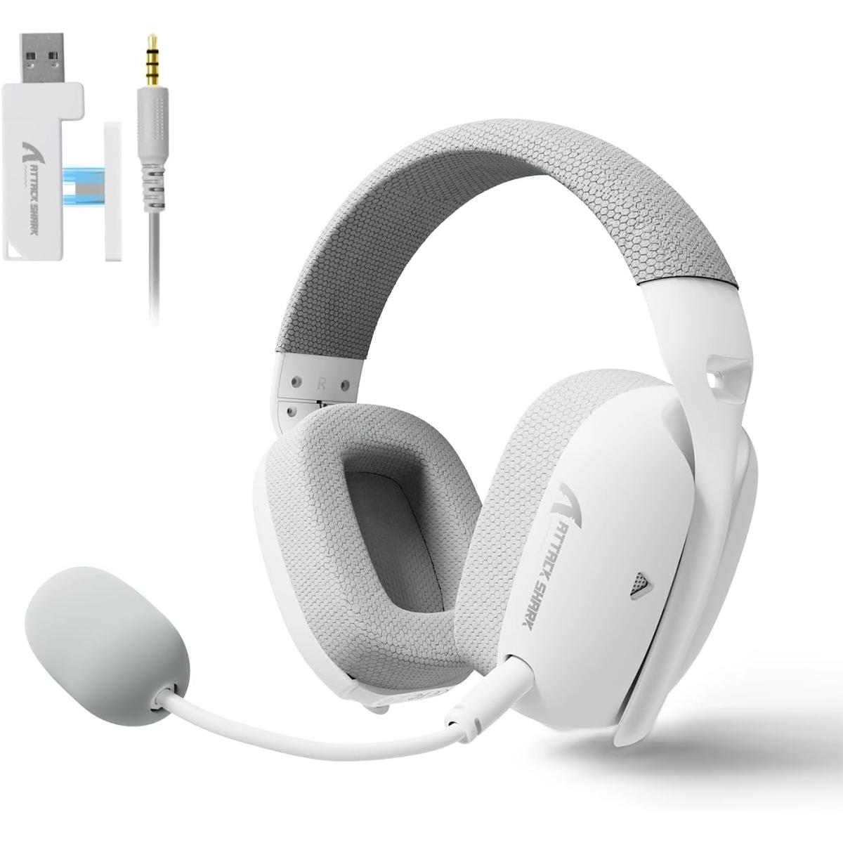 ATTACK SHARK L80PRO Wireless Gaming Headset Lightseed Tech- Built-in&Detachable Dual Microphone-Lightweight Headphone with Tri-Mode(2.4GHz USB C&A Dongle/BT/Wired)-for PC Mac Switch Win-White