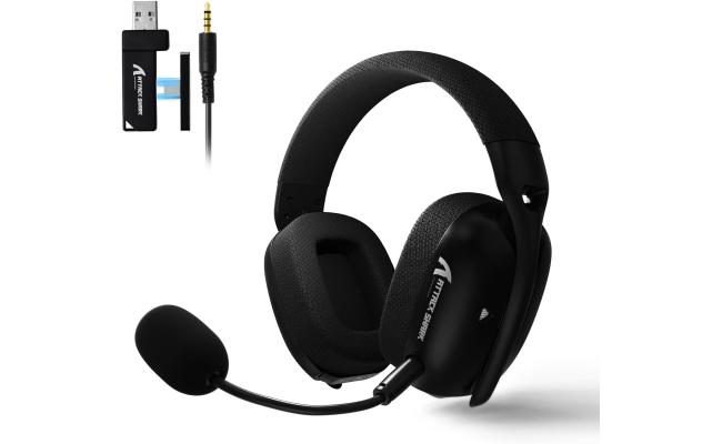 ATTACK SHARK L80PRO Wireless Gaming Headset Lightseed Tech-Built-in&Detachable Dual Microphone-Lightweight Headphone with Tri-Mode(2.4GHz USB C&A Dongle/BT/Wired)-for PC Mac Switch Win-Black
