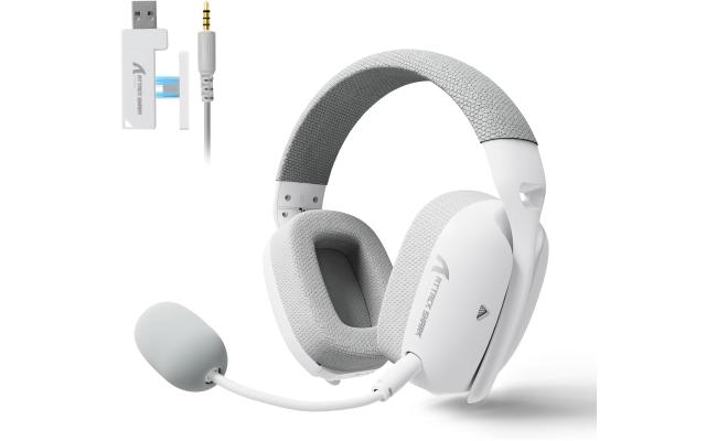 ATTACK SHARK L80PRO Wireless Gaming Headset Lightseed Tech- Built-in&Detachable Dual Microphone-Lightweight Headphone with Tri-Mode(2.4GHz USB C&A Dongle/BT/Wired)-for PC Mac Switch Win-White