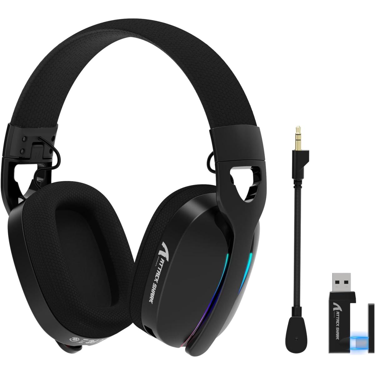 Attack Shark L90 Ultralight RGB Wireless Gaming Headset with Plug-in Microphone,Bluetooth 5.3 & 2.4G Wireless & Wired Headphone, 7.1 Surround Sound for Xbox One Series, PS4,PS5 & PC (Black)