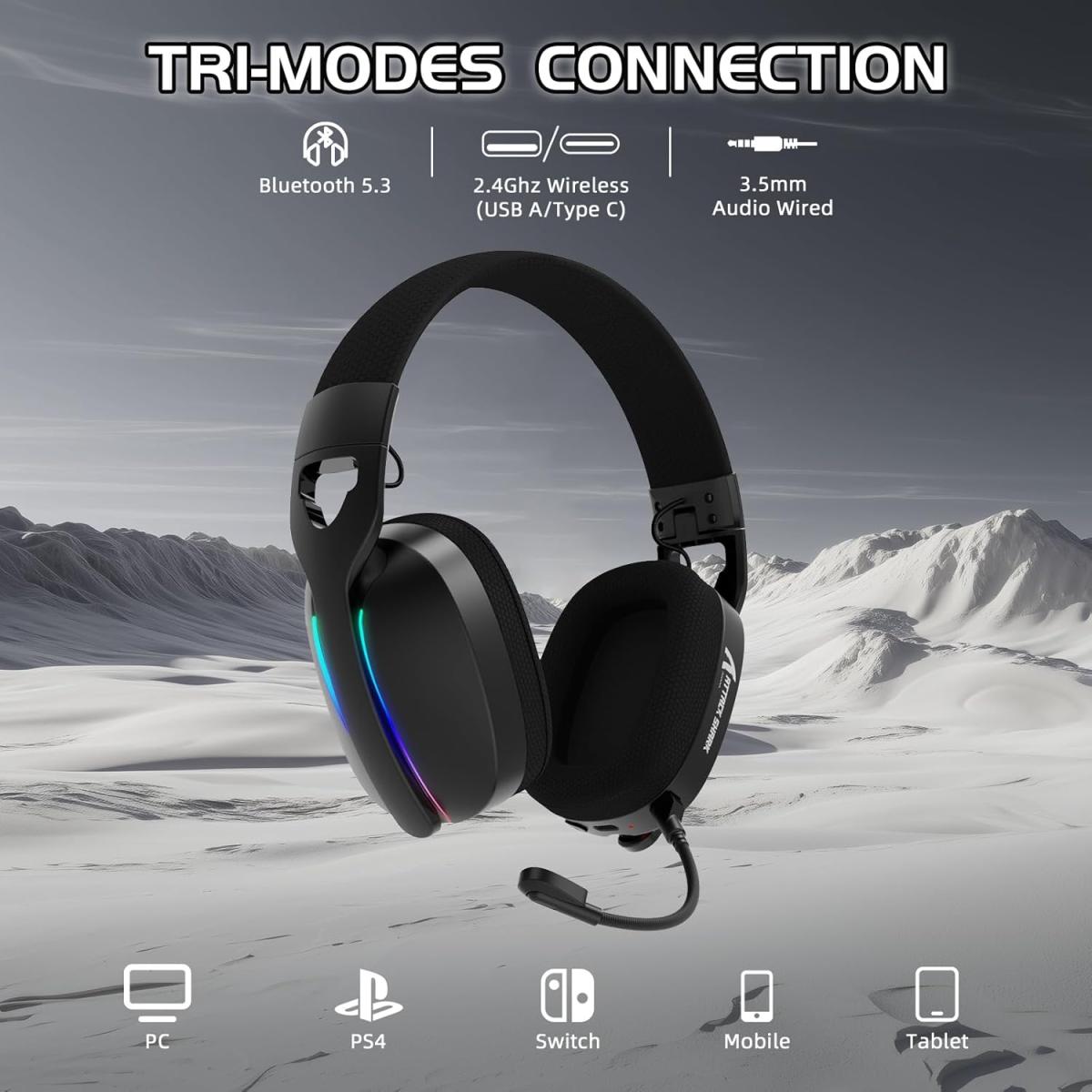 Attack Shark L90 Ultralight RGB Wireless Gaming Headset with Plug-in Microphone,Bluetooth 5.3 & 2.4G Wireless & Wired Headphone, 7.1 Surround Sound for Xbox One Series, PS4,PS5 & PC (Black) Attack Shark L90 Ultralight RGB Wireless Gaming Headset with Plug-in Microphone,Bluetooth 5.3 & 2.4G Wireless & Wired Headphone, 7.1 Surround Sound for Xbox One Series, PS4,PS5 & PC (Black)