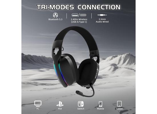 Attack Shark L90 Ultralight RGB Wireless Gaming Headset with Plug-in Microphone,Bluetooth 5.3 & 2.4G Wireless & Wired Headphone, 7.1 Surround Sound for Xbox One Series, PS4,PS5 & PC (Black)