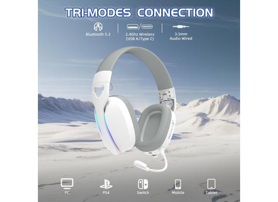 Attack Shark L90 Ultralight RGB Wireless Gaming Headset with Plug-in Microphone,Bluetooth 5.3 & 2.4G Wireless & Wired Headphone, 7.1 Surround Sound for Xbox One Series, PS4,PS5 & PC (White)