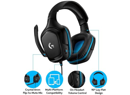 Logitech G432 Wired Gaming Headset, DTS Headphone:X 2.0 Surround Sound 7.1, Flip-to-Mute Mic, 280 GRAMS LIGHTWEIGHT, ALL PLATFORMS Support